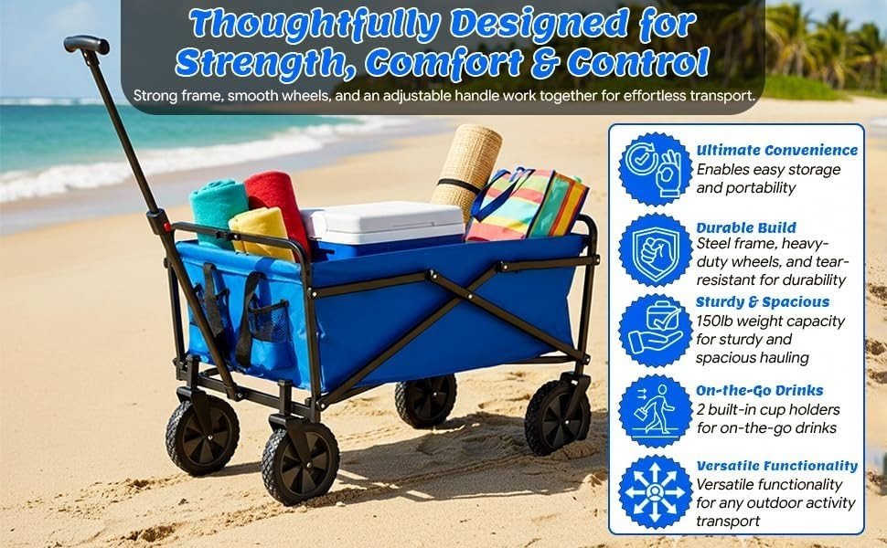 Heavy Duty Folding Utility Wagon Cart Garden Camping Picnic Trolley - Kwikley