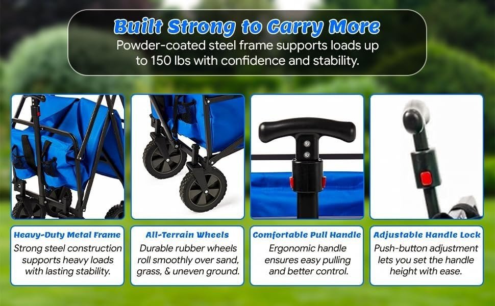 Heavy Duty Folding Utility Wagon Cart Garden Camping Picnic Trolley - Kwikley