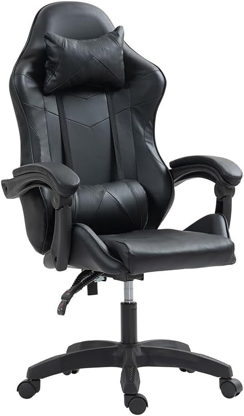 Heavy Duty Gaming Chair Black PU Leather Reclining Swivel - Kwikley