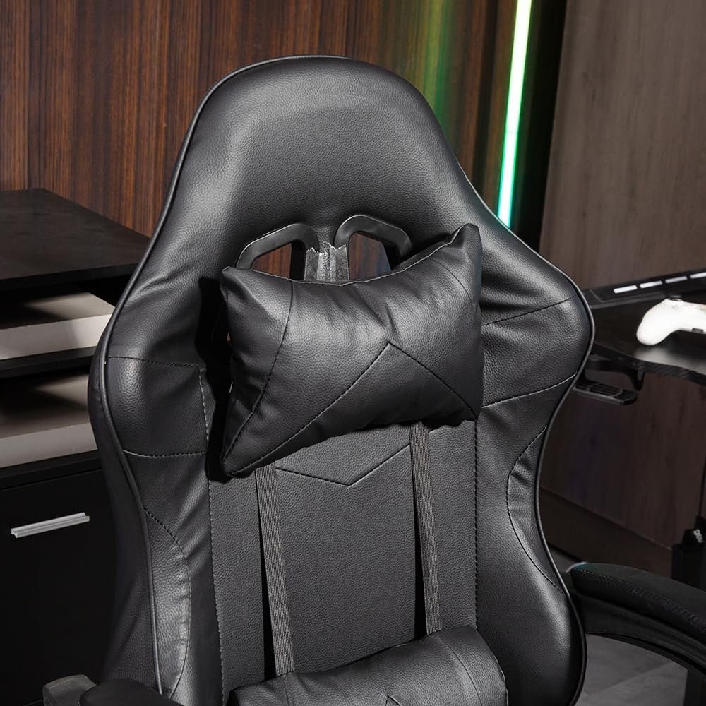 Heavy Duty Gaming Chair Black PU Leather Reclining Swivel - Kwikley