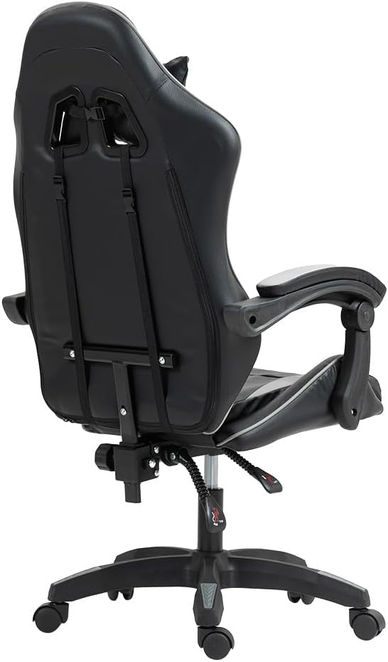Heavy Duty Gaming Chair Grey PU Leather Reclining Swivel - Kwikley