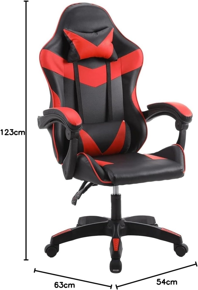 Heavy Duty Gaming Chair Red PU Leather Reclining Swivel - Kwikley