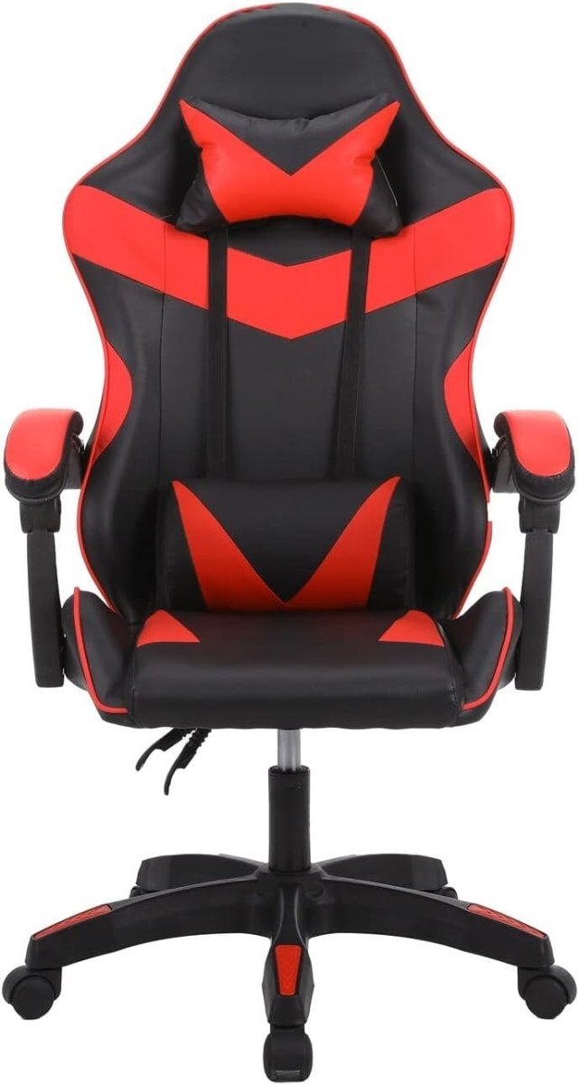 Heavy Duty Gaming Chair Red PU Leather Reclining Swivel - Kwikley