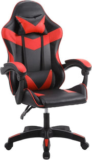 Heavy Duty Gaming Chair Red PU Leather Reclining Swivel - Kwikley