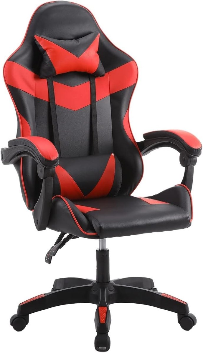 Heavy Duty Gaming Chair Red PU Leather Reclining Swivel - Kwikley