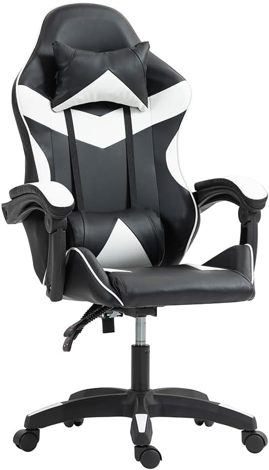 Heavy Duty Gaming Chair White Reclining Swivel w/ Lumbar - Kwikley