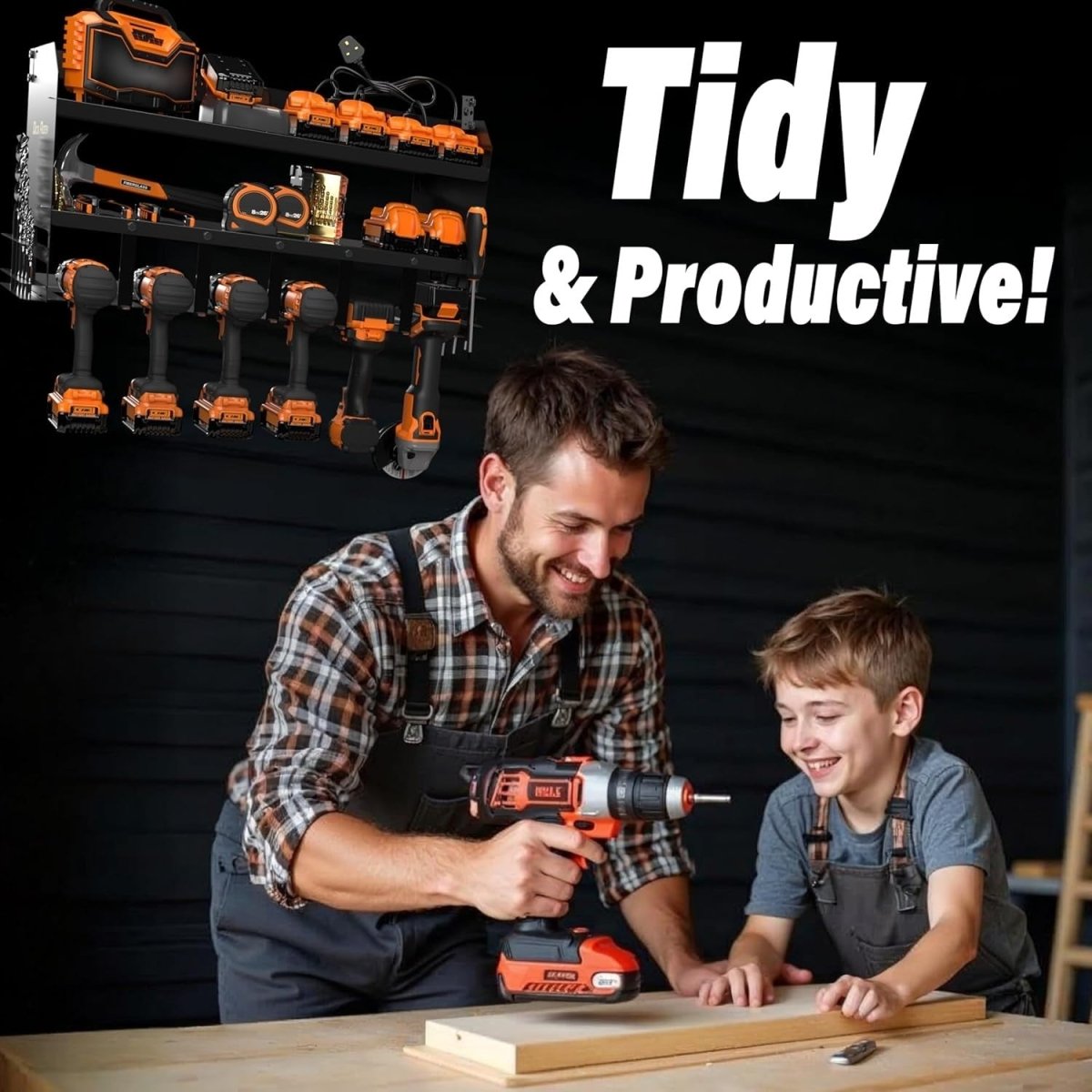 Heavy Duty Power Tool Organizer Wall Rack Charging Station 6 Slots Steel - Kwikley
