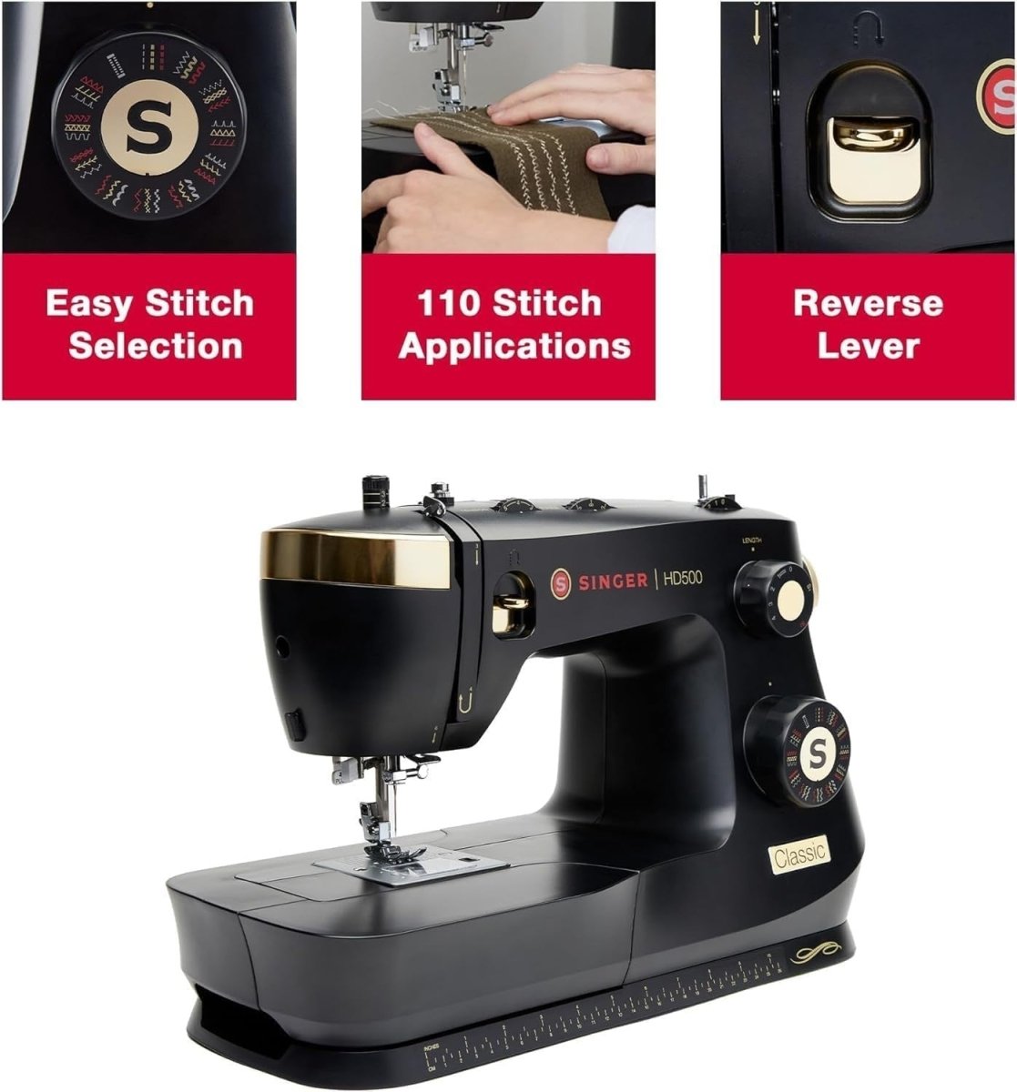 Heavy Duty Sewing Machine 23 Stitches Hard Case Metal Frame Black - Kwikley