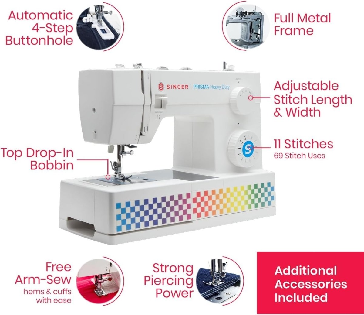 Heavy Duty Sewing Machine 69 Stitch Apps 1100 SPM Free Arm LED - Kwikley