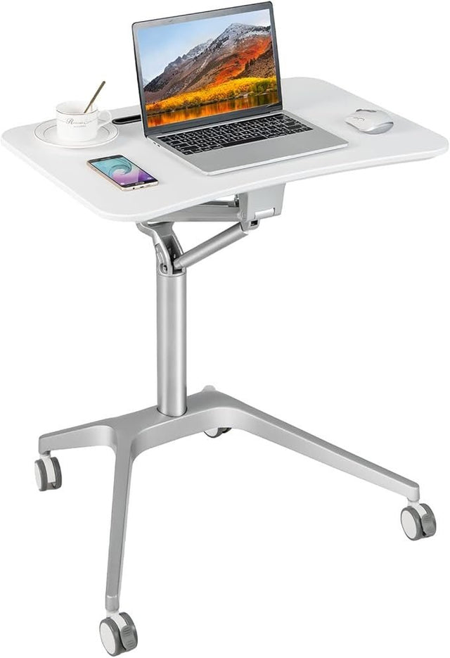 Height Adjustable Mobile Standing Desk Laptop Table Sit Stand Wheels