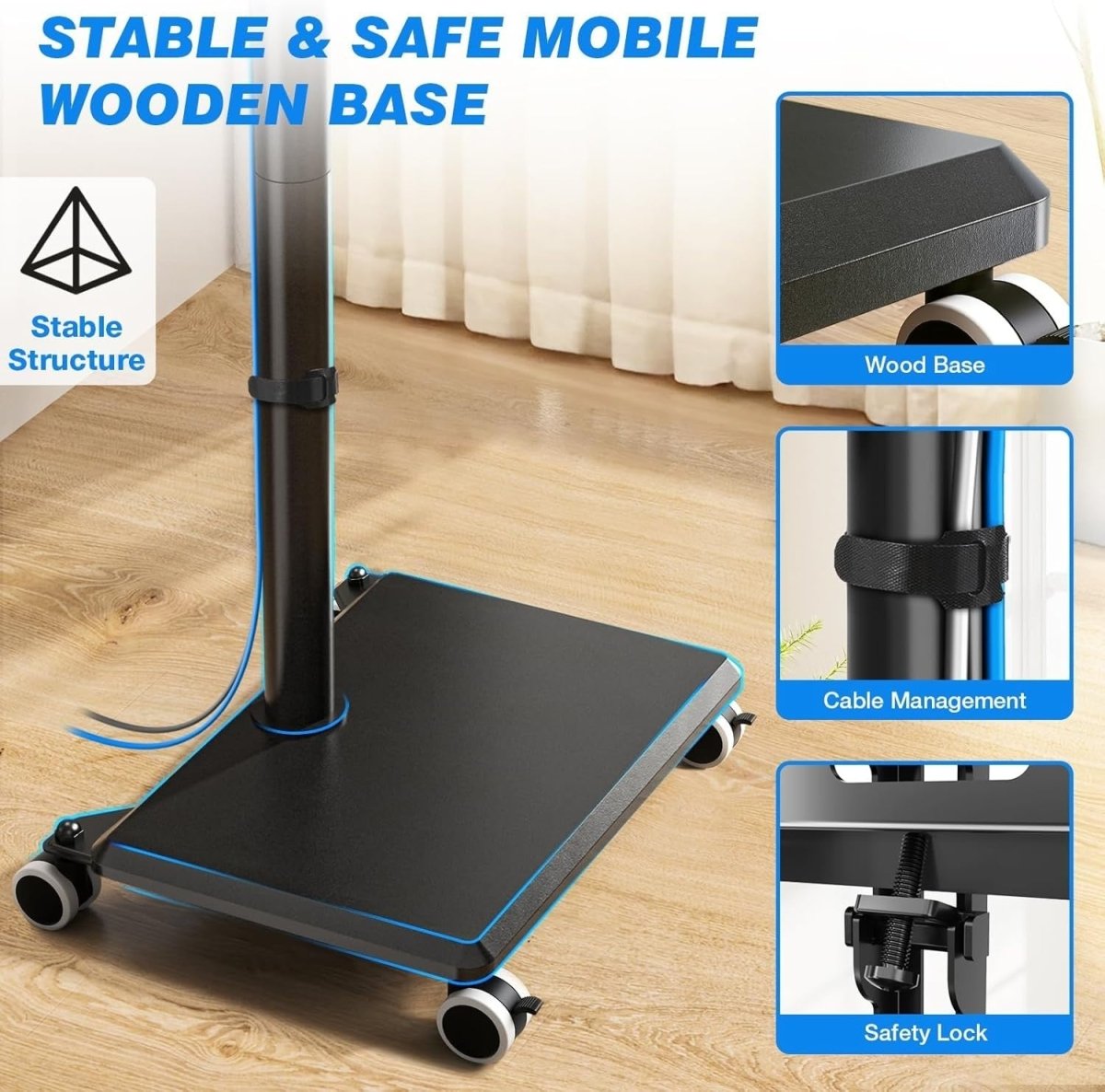 Height Adjustable Mobile TV Stand Trolley 27-55" Wheels Swivel Base - Kwikley