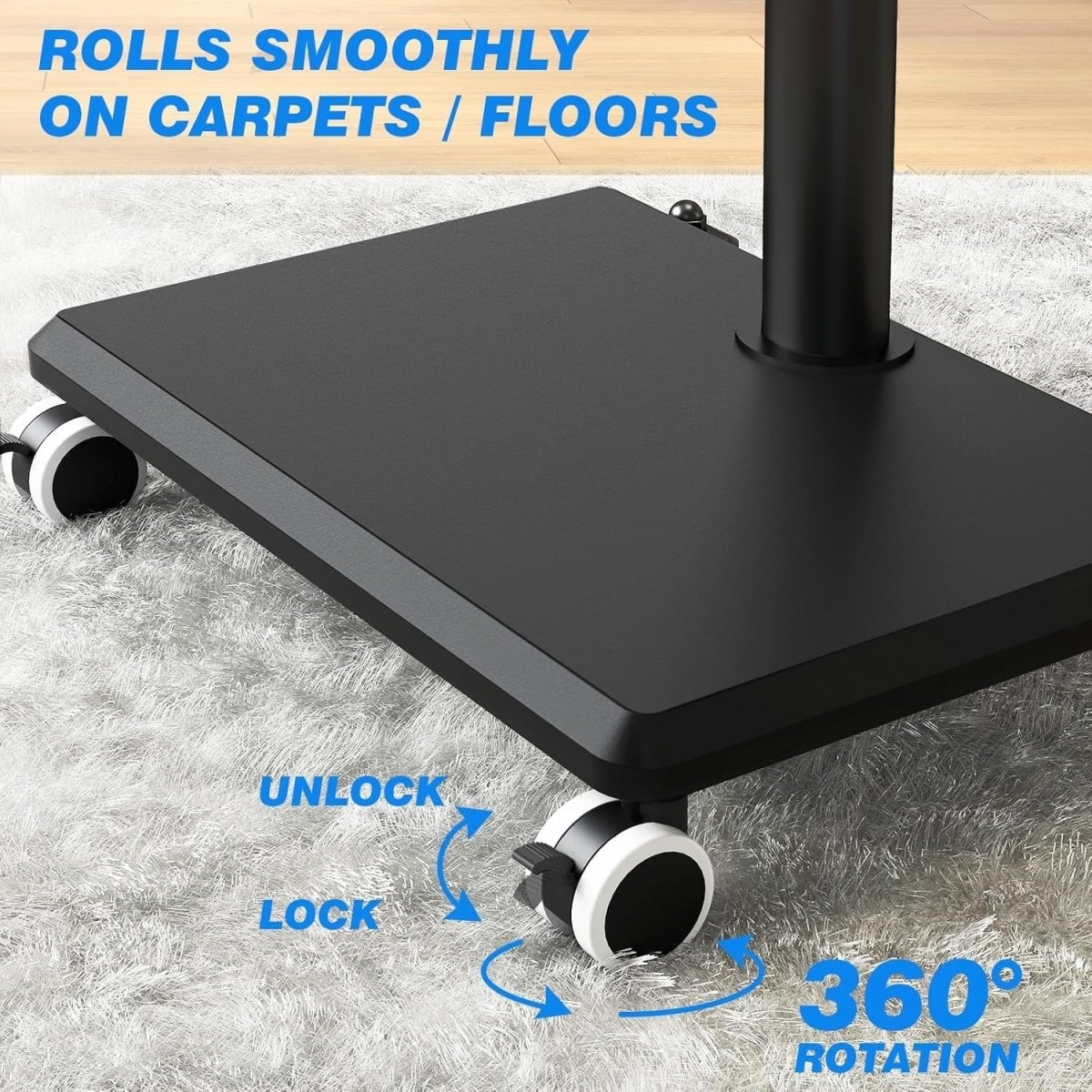 Height Adjustable Mobile TV Stand Trolley 27-55" Wheels Swivel Base - Kwikley
