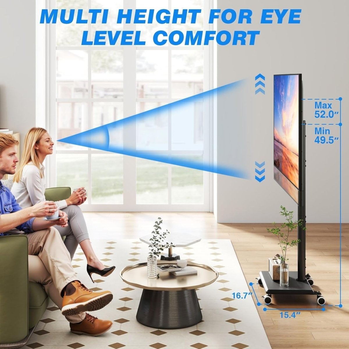 Height Adjustable Mobile TV Stand Trolley 27-55" Wheels Swivel Base - Kwikley