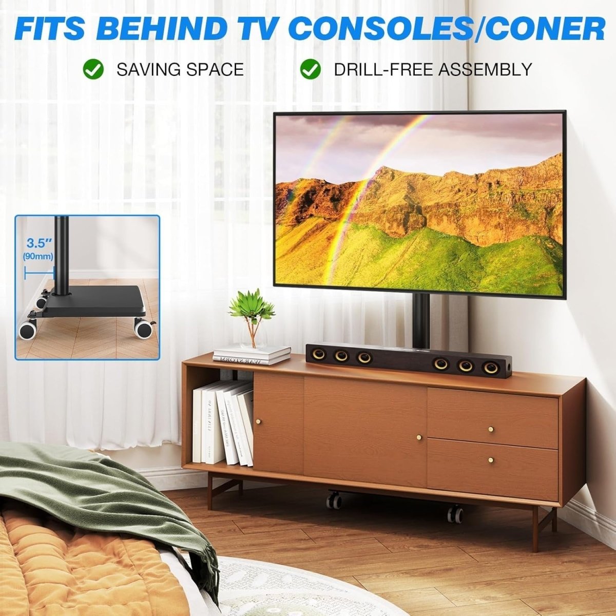 Height Adjustable Mobile TV Stand Trolley 27-55" Wheels Swivel Base - Kwikley