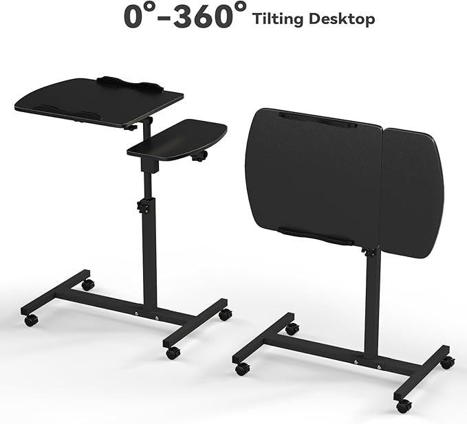 Height Adjustable Rolling Laptop Desk Overbed Table Mobile Standing Workstation - Kwikley