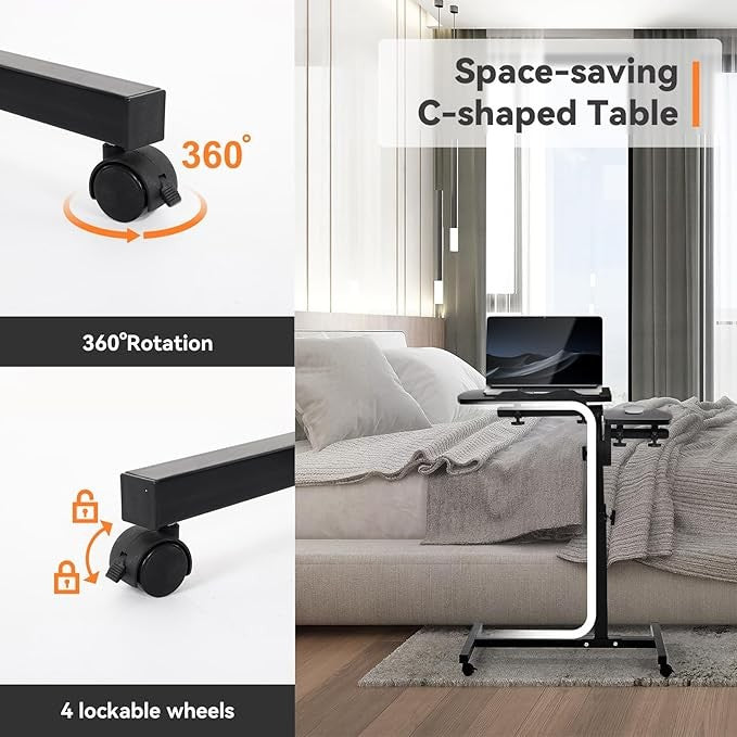Height Adjustable Rolling Laptop Desk Overbed Table Mobile Standing Workstation - Kwikley