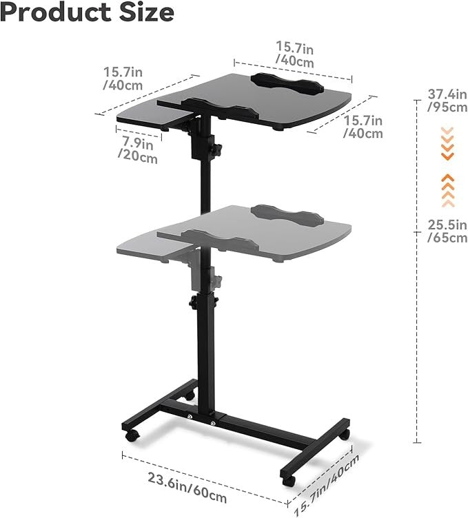 Height Adjustable Rolling Laptop Desk Overbed Table Mobile Standing Workstation - Kwikley