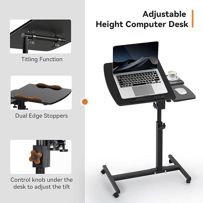 Height Adjustable Rolling Laptop Desk Overbed Table Mobile Standing Workstation - Kwikley