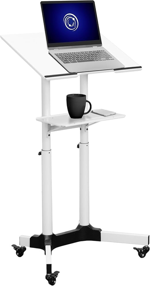Height Adjustable Rolling Laptop Lectern Desk Mobile Standing Workstation - Kwikley