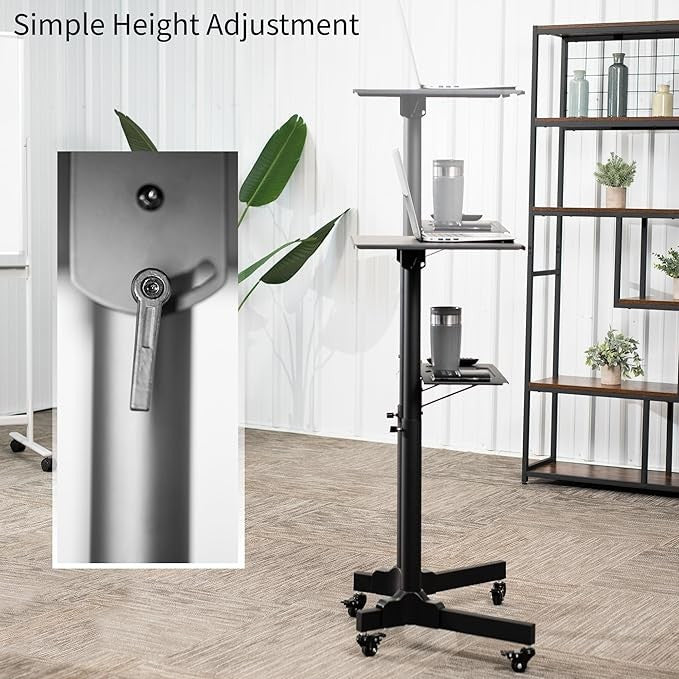 Height Adjustable Rolling Laptop Lectern Desk Mobile Standing Workstation - Kwikley