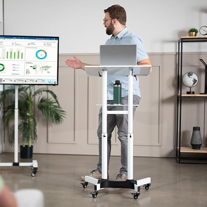 Height Adjustable Rolling Laptop Lectern Desk Mobile Standing Workstation - Kwikley