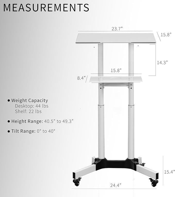 Height Adjustable Rolling Laptop Lectern Desk Mobile Standing Workstation - Kwikley