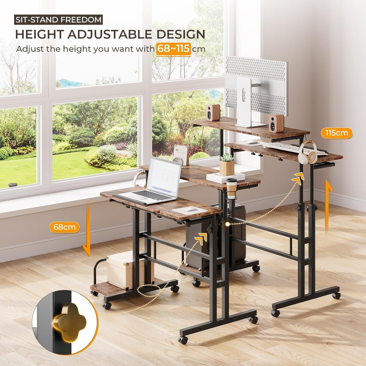 Height Adjustable Standing Desk Rolling Sit Stand Laptop Table Wheels - Kwikley