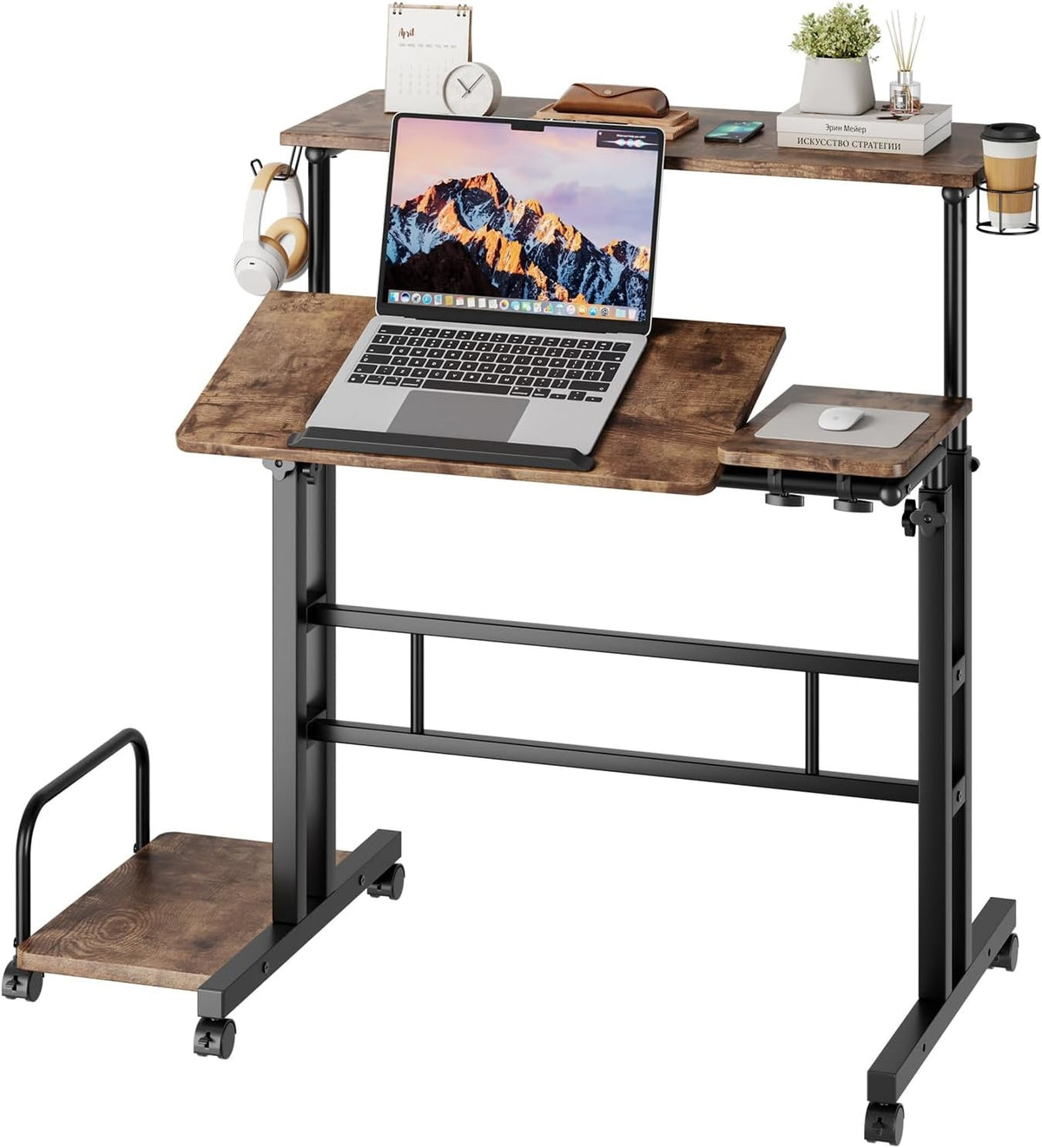 Height Adjustable Standing Desk Rolling Sit Stand Laptop Table Wheels - Kwikley