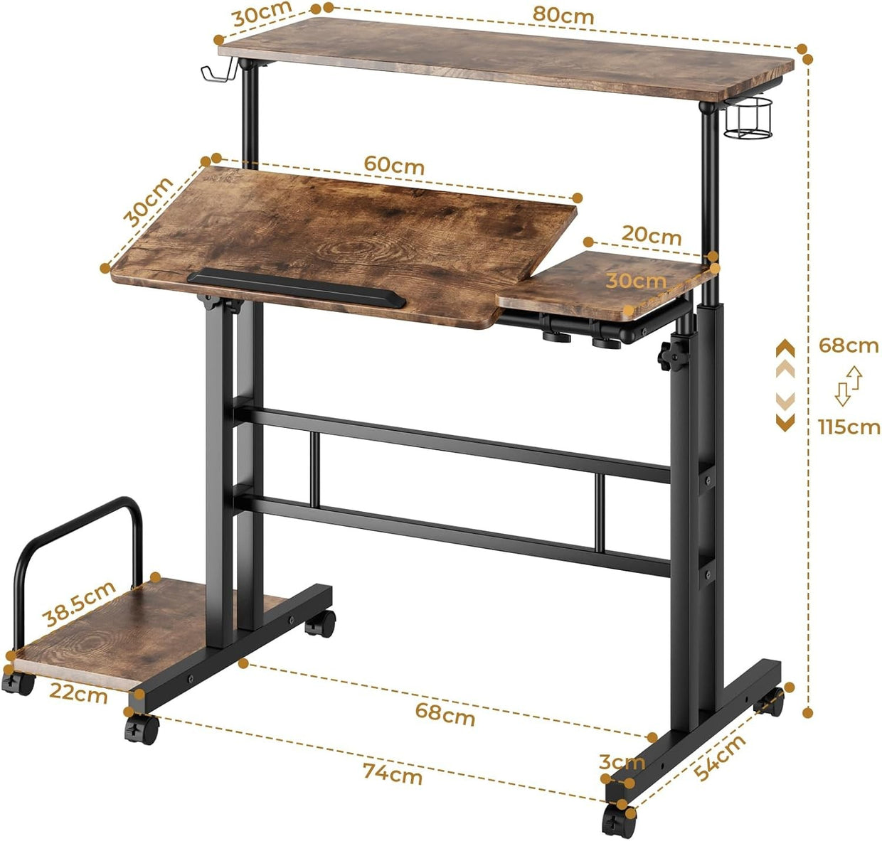Height Adjustable Standing Desk Rolling Sit Stand Laptop Table Wheels - Kwikley