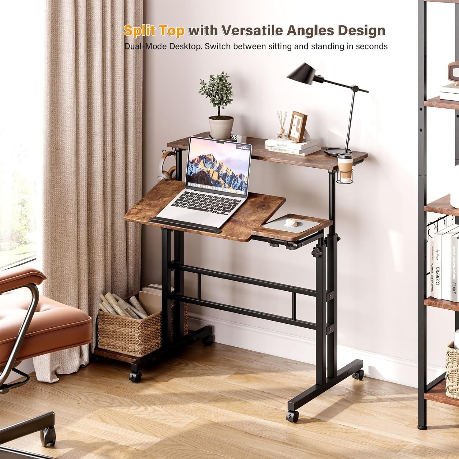 Height Adjustable Standing Desk Rolling Sit Stand Laptop Table Wheels - Kwikley