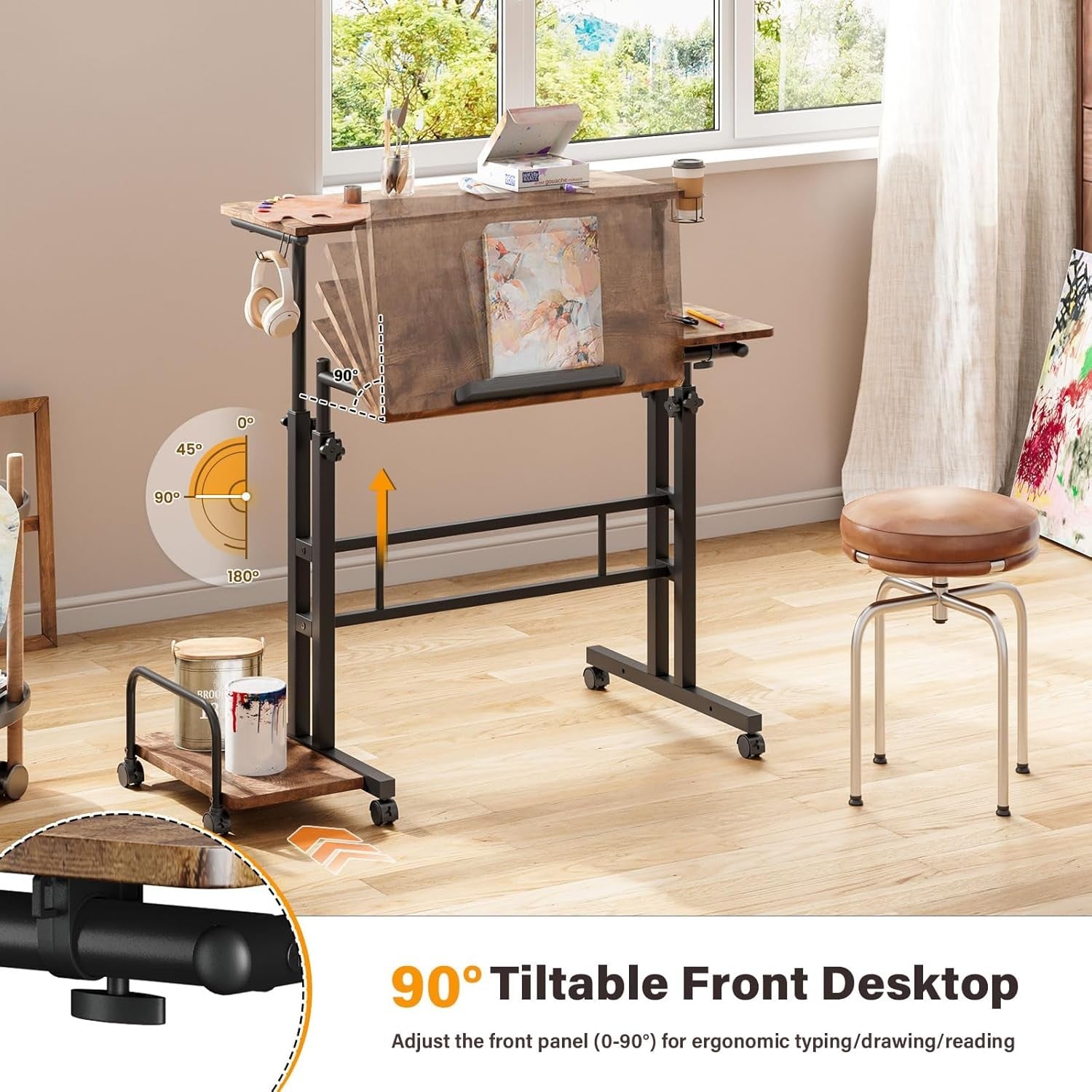 Height Adjustable Standing Desk Rolling Sit Stand Laptop Table Wheels - Kwikley