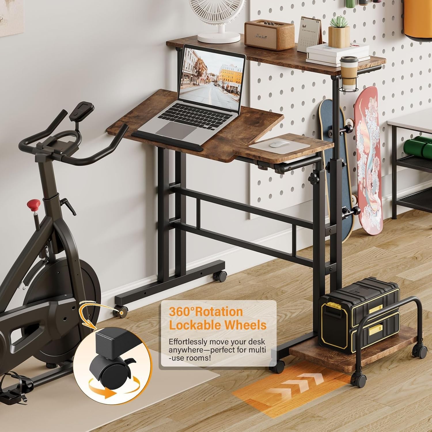 Height Adjustable Standing Desk Rolling Sit Stand Laptop Table Wheels - Kwikley