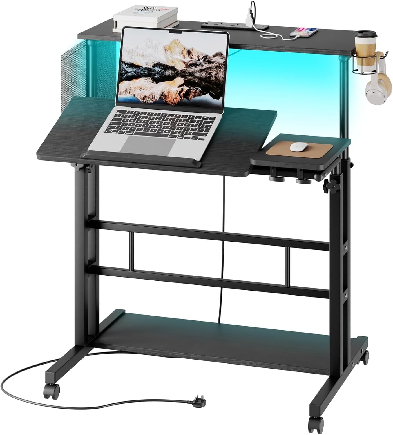 Height Adjustable Standing Desk with Power Outlets Rolling Sit Stand Table - Kwikley