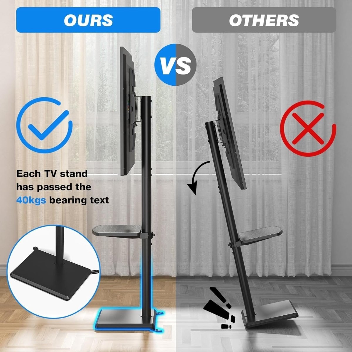Height Adjustable Swivel TV Floor Stand 32 - 55” VESA 400x400 Max Load 40kg - Kwikley