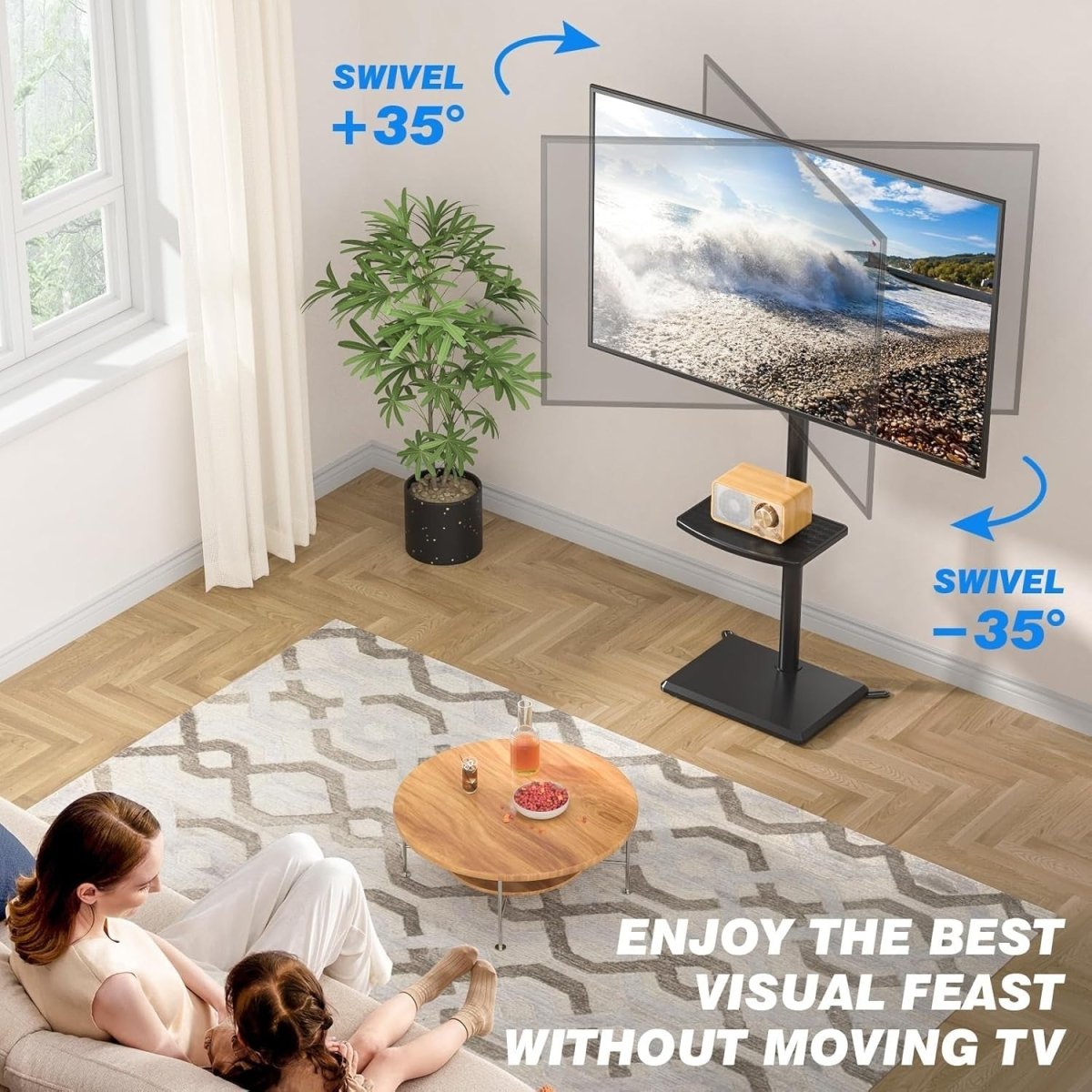 Height Adjustable Swivel TV Floor Stand 32 - 55” VESA 400x400 Max Load 40kg - Kwikley