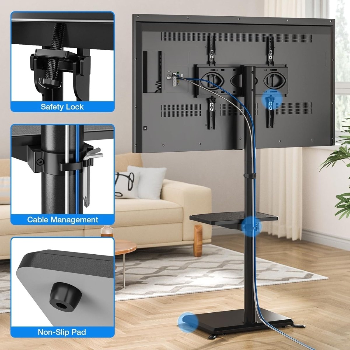 Height Adjustable Swivel TV Floor Stand 32 - 55” VESA 400x400 Max Load 40kg - Kwikley