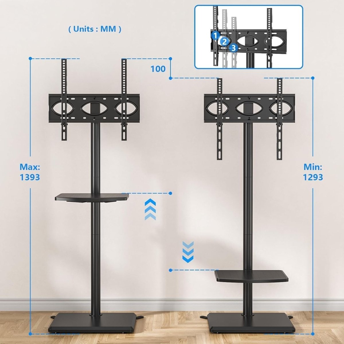 Height Adjustable Swivel TV Floor Stand 32 - 55” VESA 400x400 Max Load 40kg - Kwikley