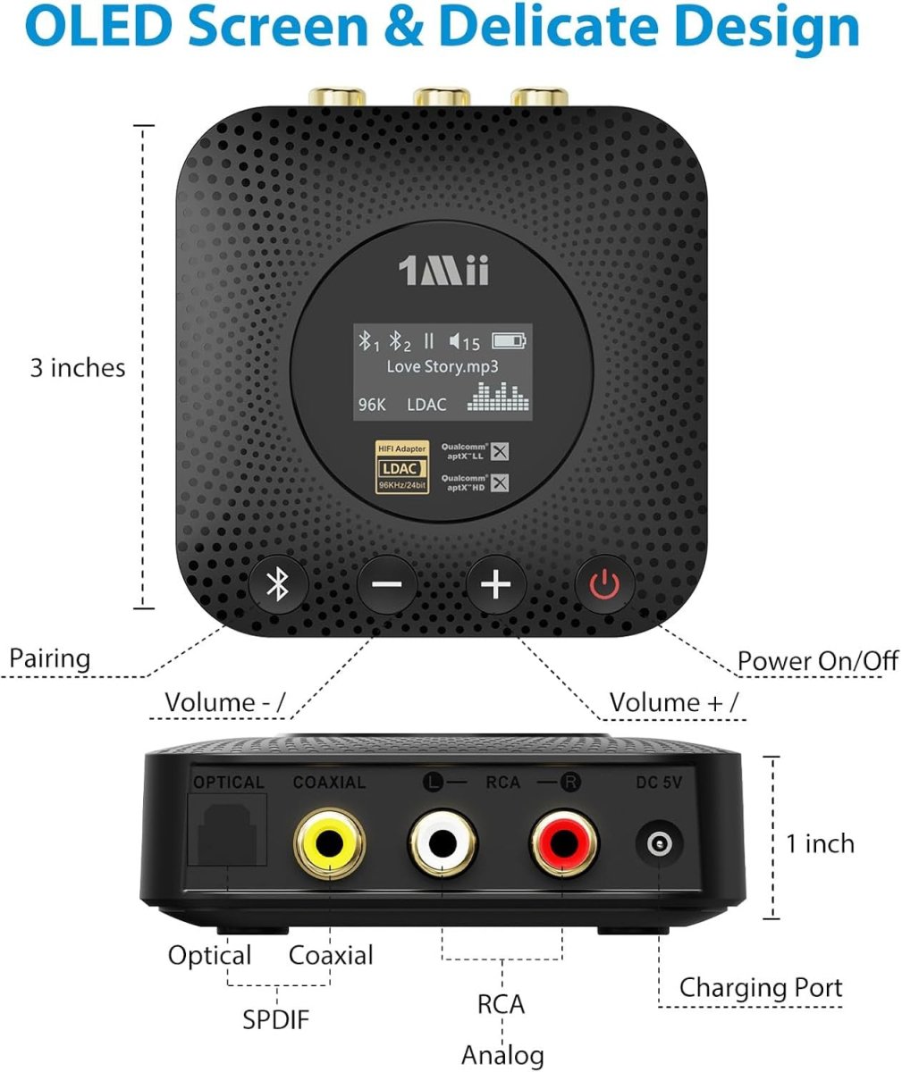 Hi - Res Bluetooth 5.1 Audio Receiver Black OLED LDAC aptX HD DAC - Kwikley