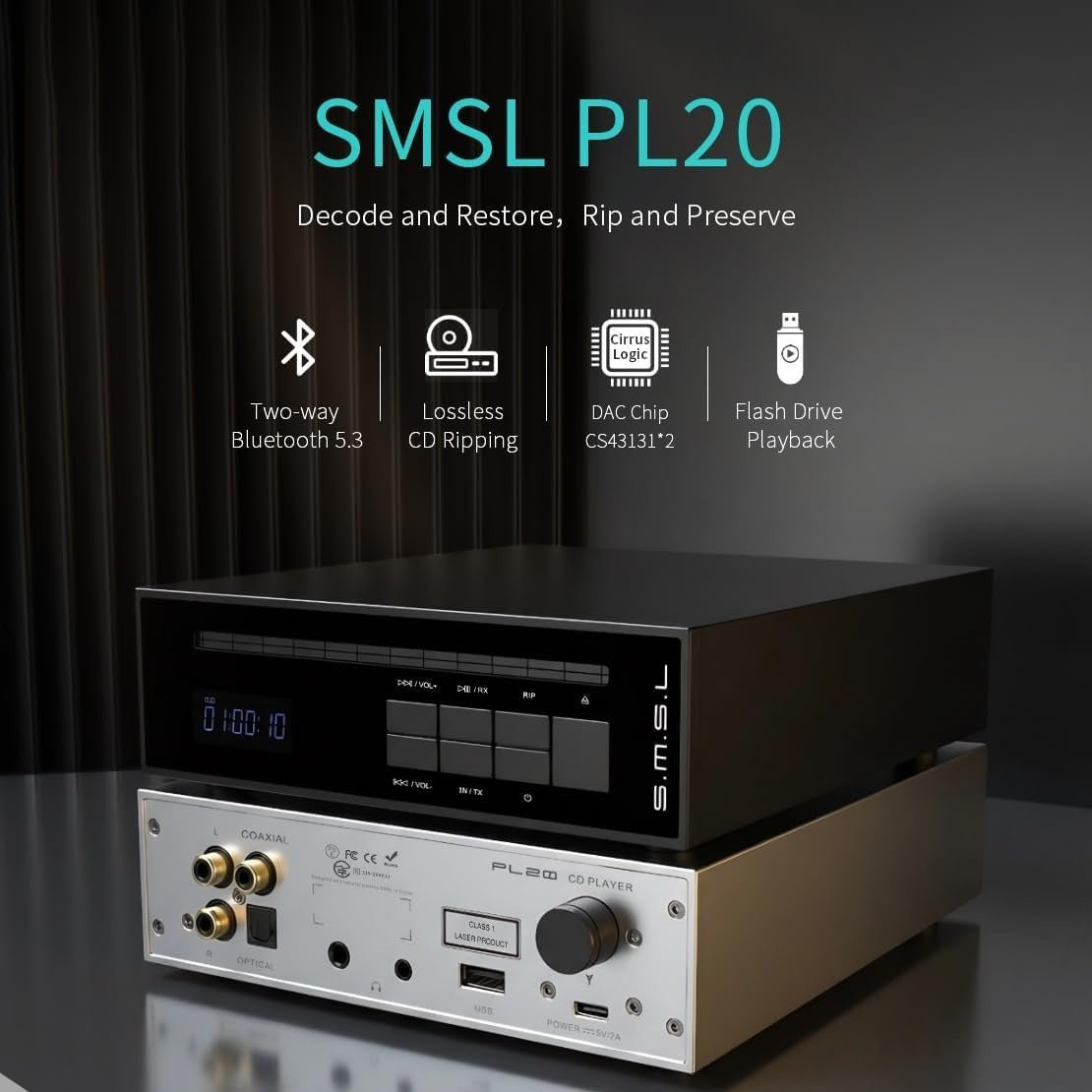 HiFi CD Player Bluetooth DAC USB Ripper Balanced Output Optical Coax - Kwikley