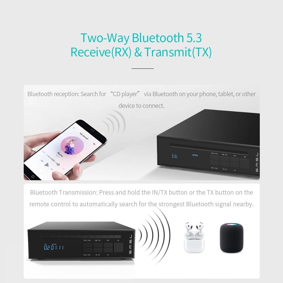 HiFi CD Player Bluetooth DAC USB Ripper Balanced Output Optical Silver - Kwikley