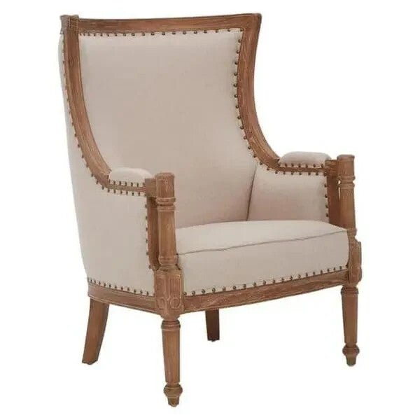 High Back Cream Accent Chair Mahogany Frame Vintage Throne Style Seat - Kwikley