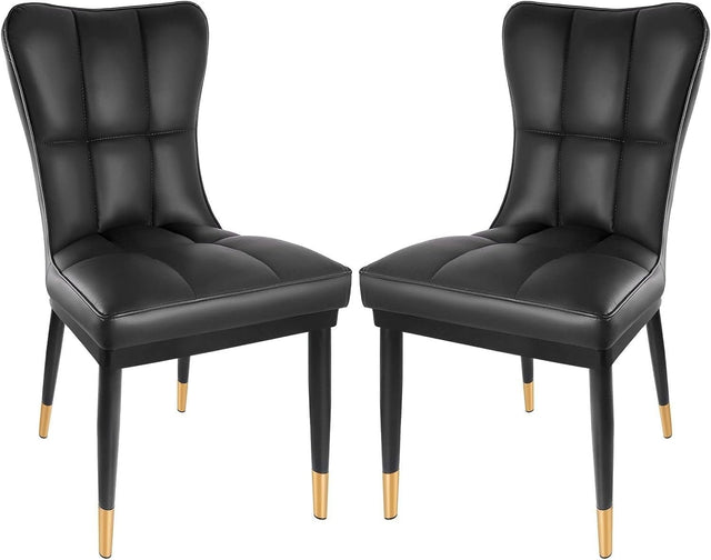 High Back Faux Leather Dining Chairs Set of 2 Modern Padded Accent Seats