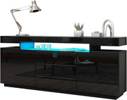 High Gloss Black Sideboard Cabinet TV Stand LED Light 2 Doors 3 Drawers - Kwikley