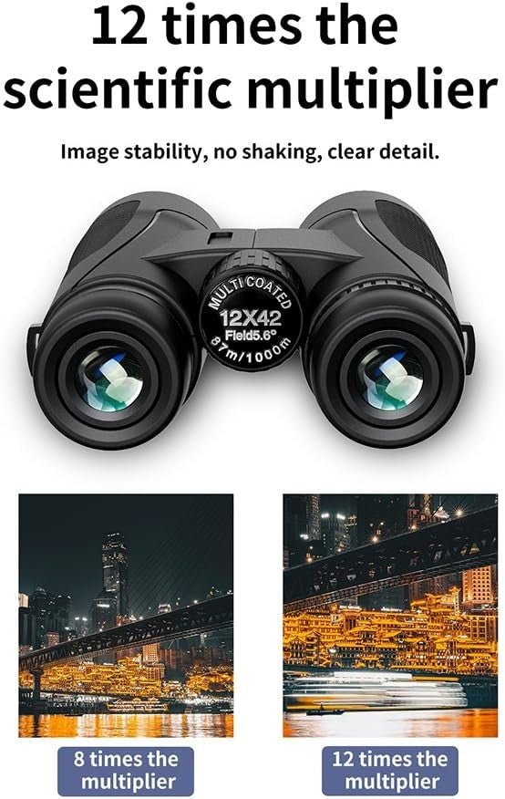 High Power 12x42 Binoculars HD Waterproof FMC Lens for Bird Watching Travel - Kwikley