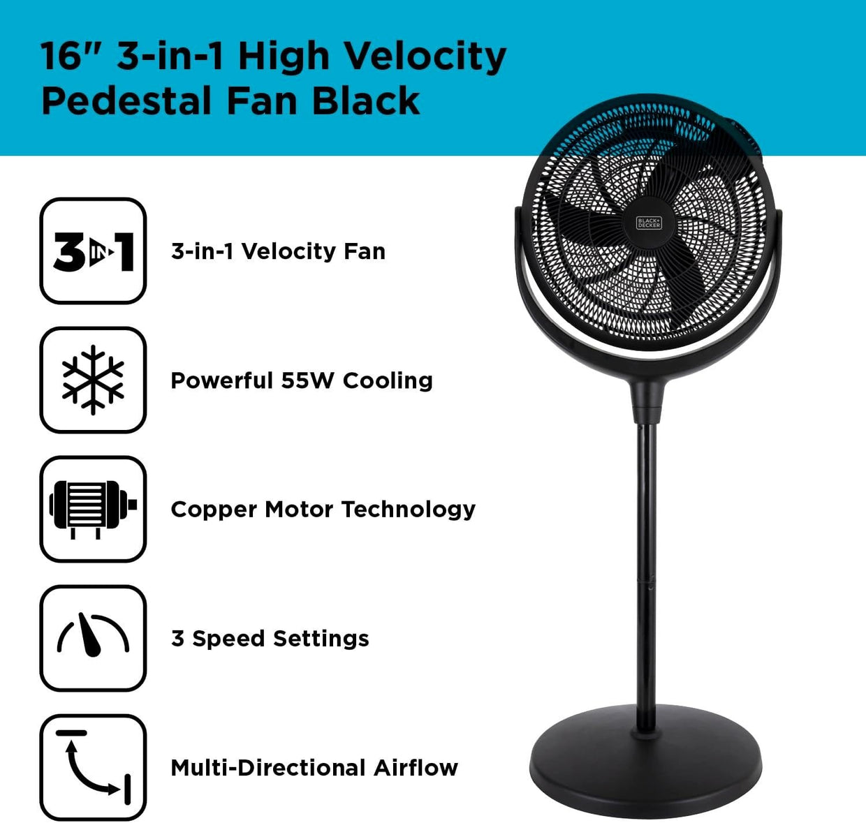 High Velocity Pedestal Fan – 3 Speed Remote Control Adjustable Height Quiet Cool - Kwikley