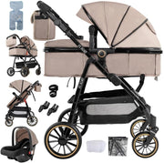 High View Baby Pram 3in1 Travel Pushchair Foldable Newborn Toddler - Kwikley