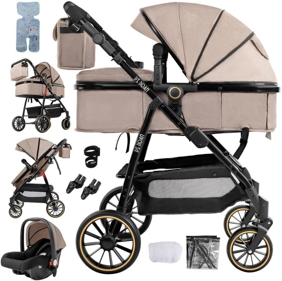 High View Baby Pram 3in1 Travel Pushchair Foldable Newborn Toddler - Kwikley
