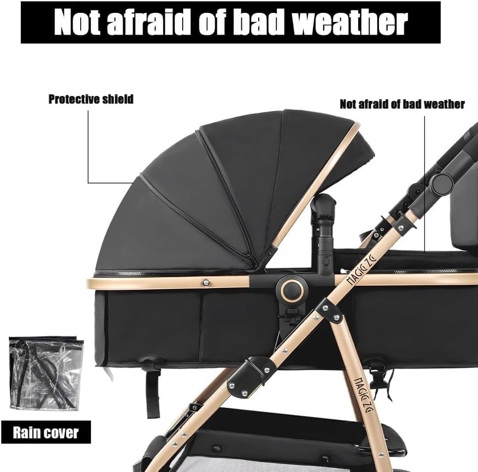 High View Baby Pram 3in1 Travel Pushchair Foldable Newborn Toddler - Kwikley