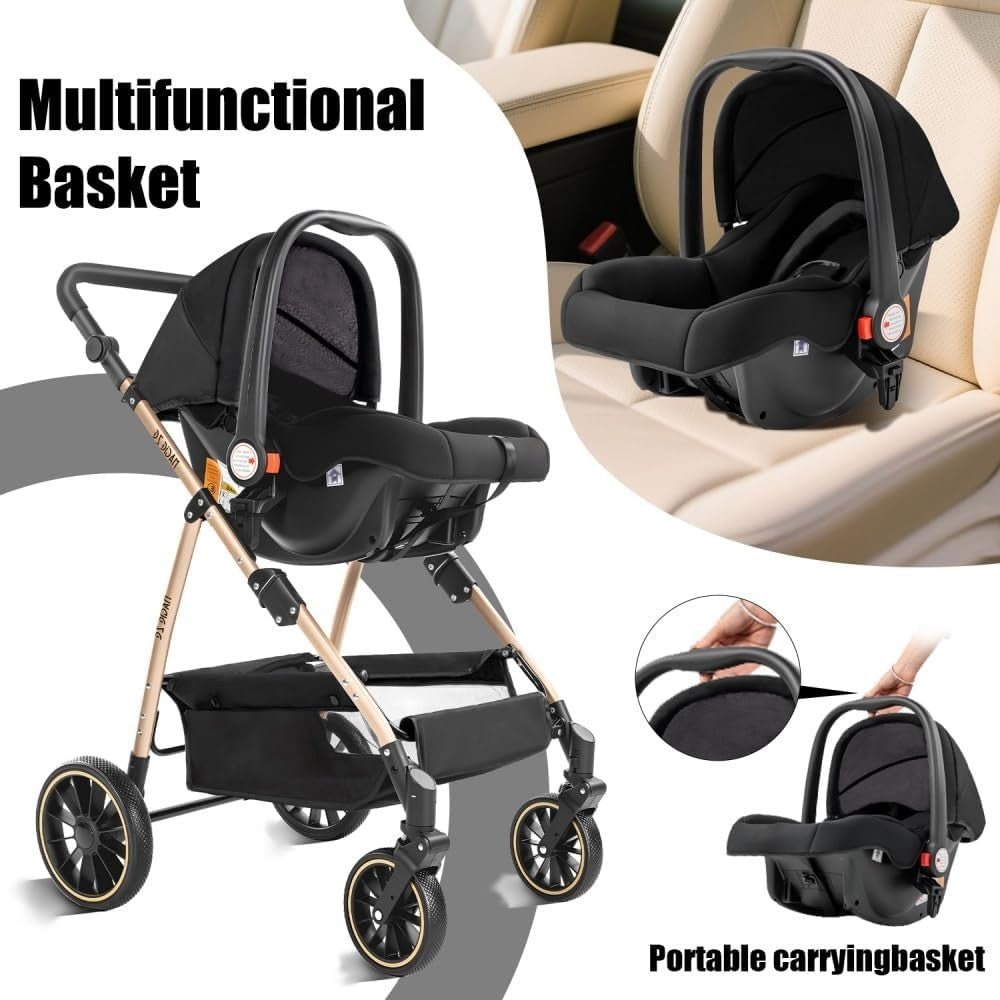 High View Baby Pram 3in1 Travel Pushchair Foldable Newborn Toddler - Kwikley