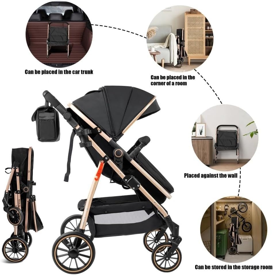 High View Baby Pram 3in1 Travel Pushchair Foldable Newborn Toddler - Kwikley